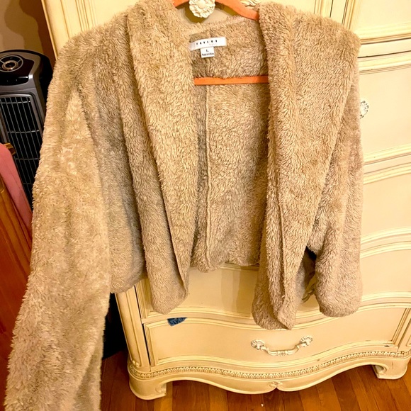 Zara Sweaters - Beige Sherpa hooded cardigan NWOT!